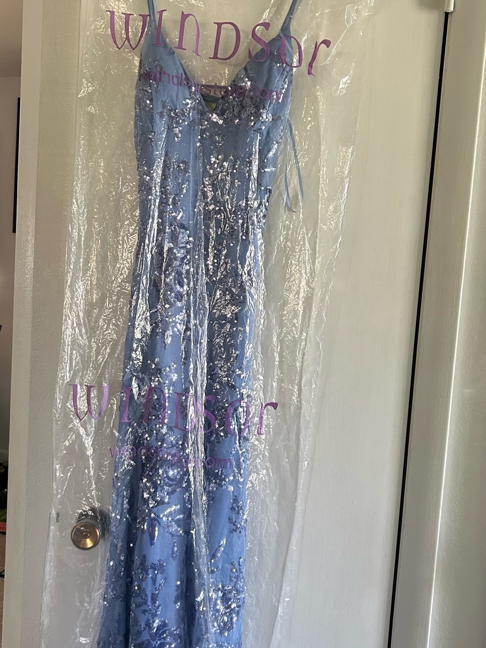 Windsor Blue Spaghetti Strap Prom Dress